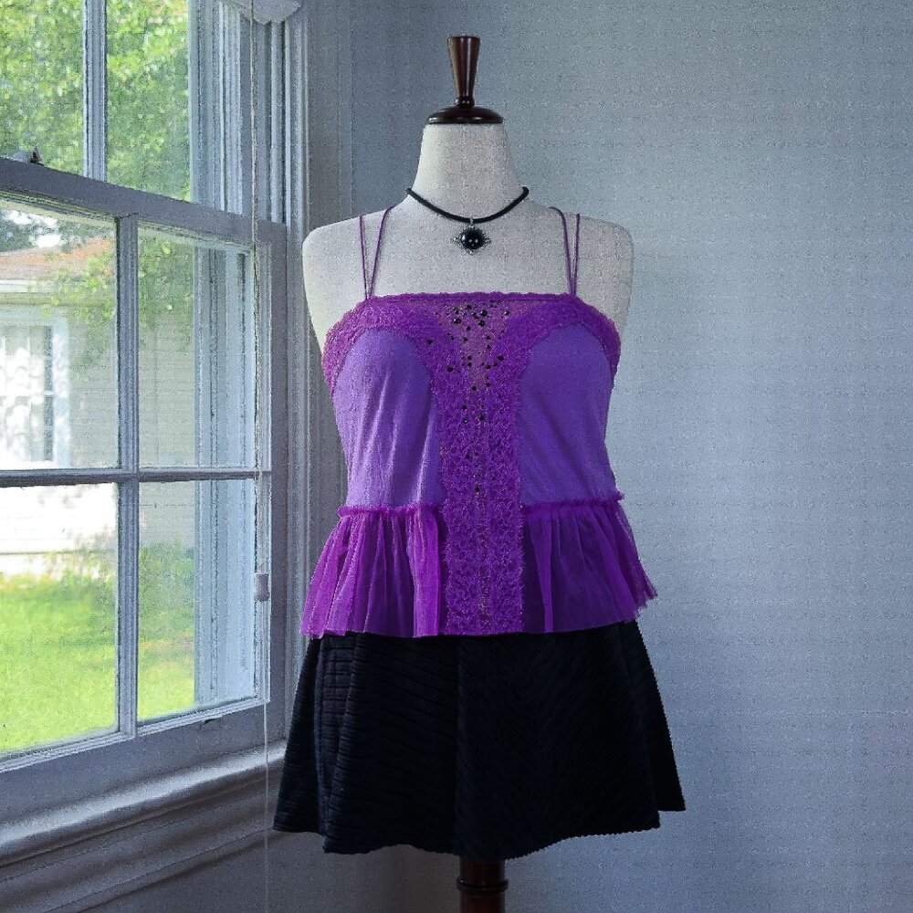 Free People Sweet Escape Camisole Fairy Purple Lace Large Rave Whimsigoth Y2K - Picture 3 of 9